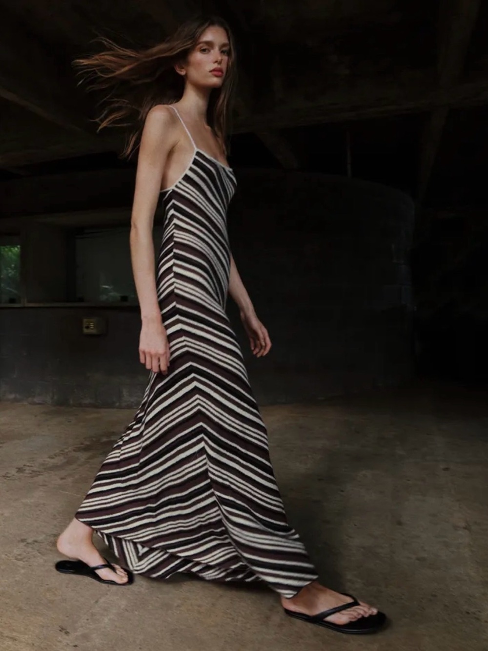 Zara Black and Brown Striped Maxi Dress 8779/140/099 NWT